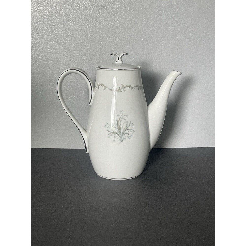 Vintage Noritake China Porcelain White Coffee Pot & Lid Chaumont Pattern #6008